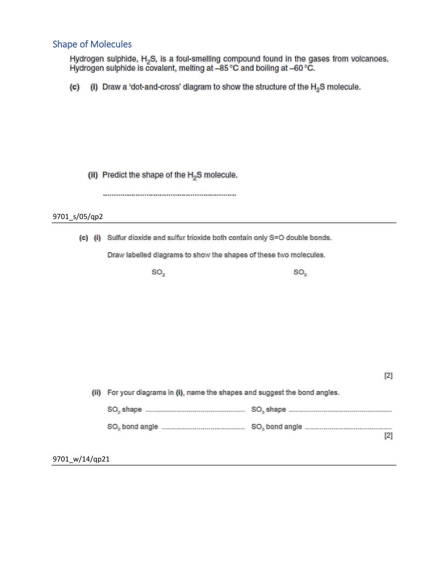 Page 1 of Shape Molecules — Worksheet