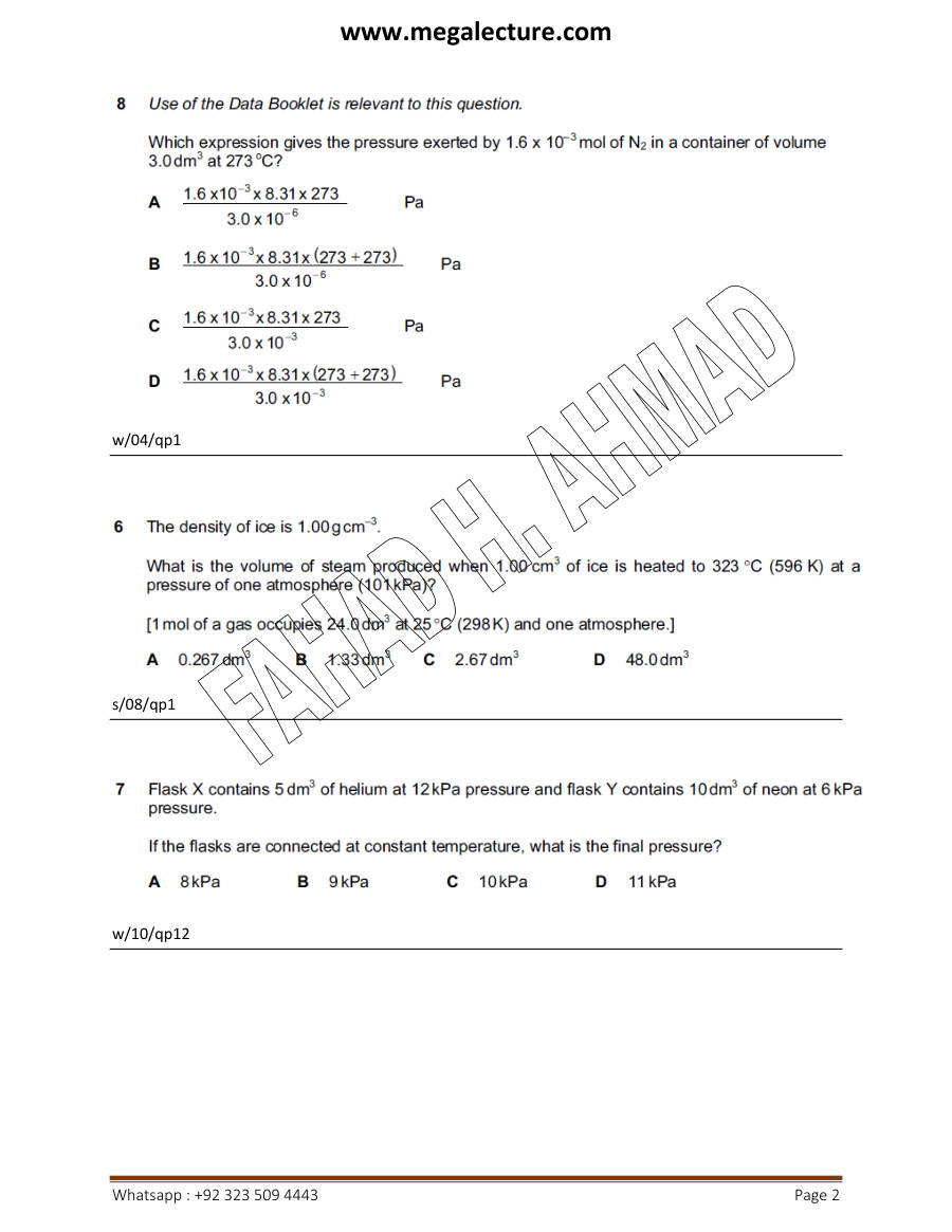 Page 2 of Ideal Gases — Worksheet