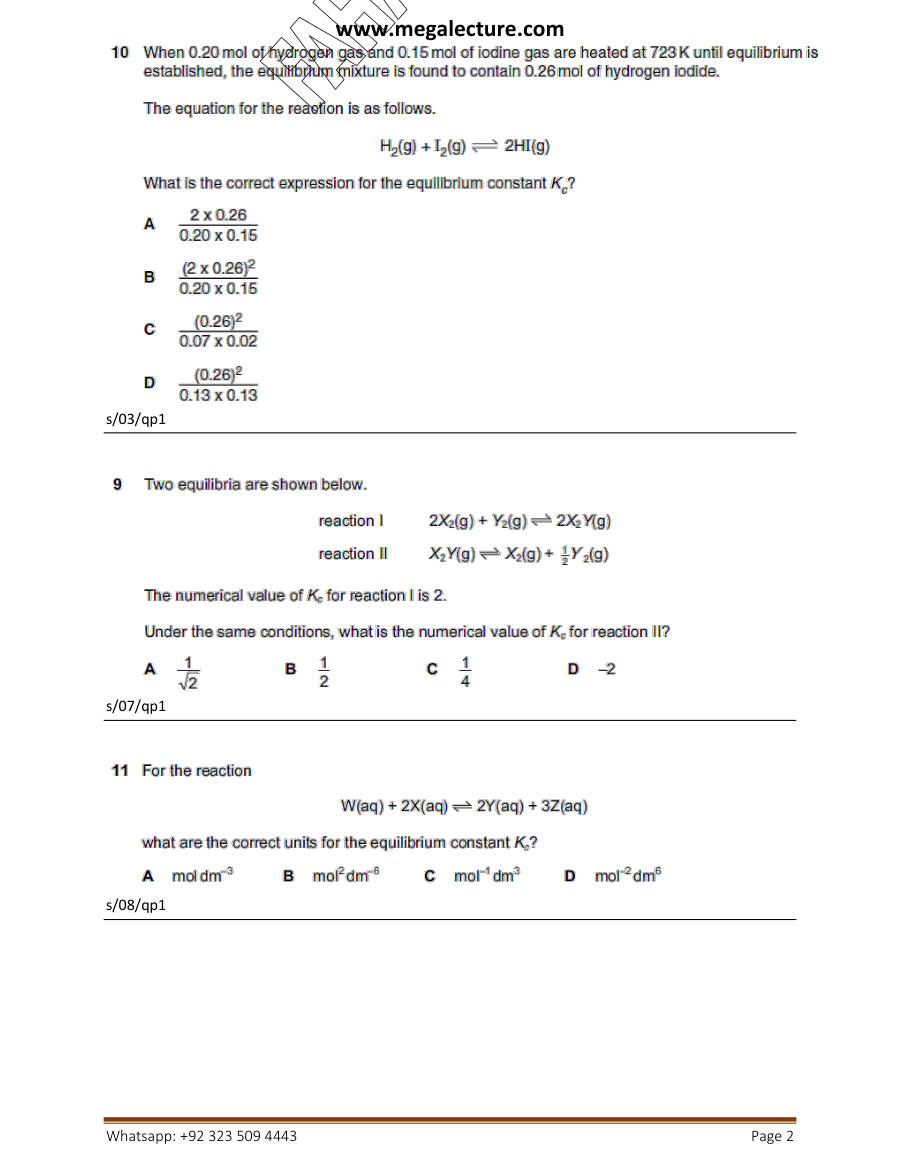 Page 2 of Equilibriumconstant Kc — Worksheet