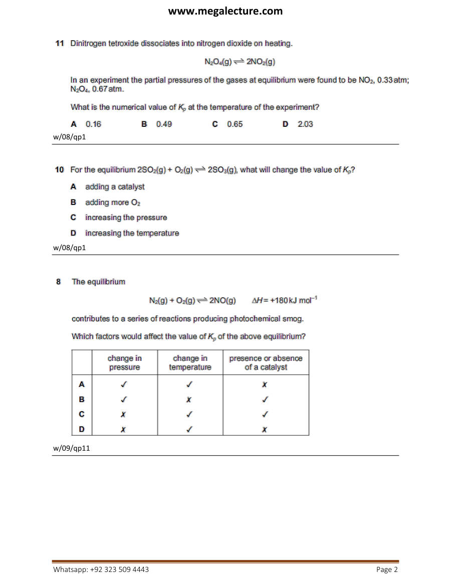 Page 2 of Equilibriumconstant Kp — Worksheet