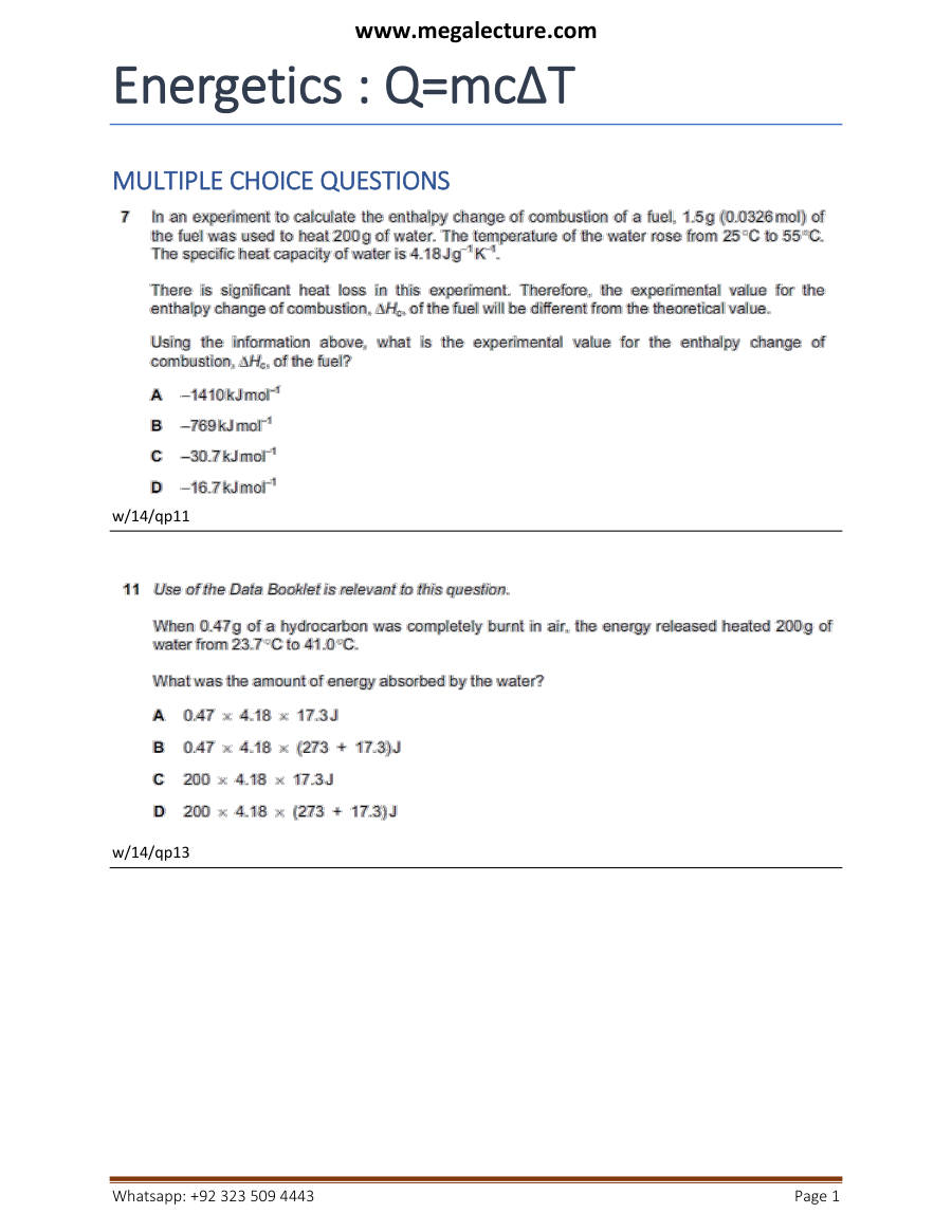 Page 1 of Energetics McT — Worksheet