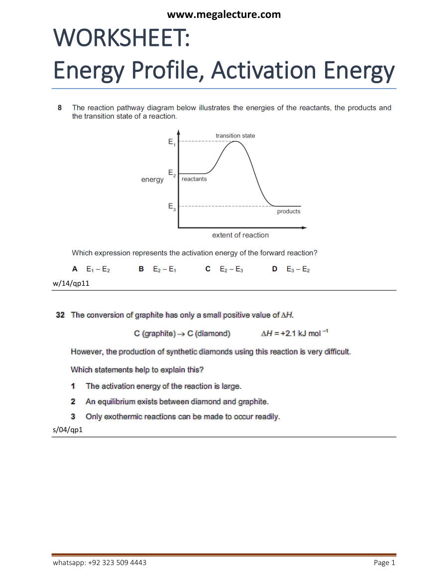 Page 1 of Energyprofile Activationenergy — Worksheet
