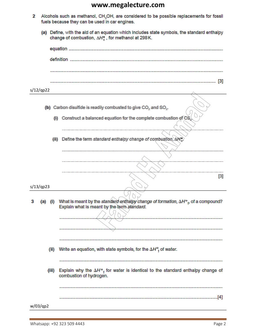 Page 2 of Energetics Enthalpydefinitions — Worksheet