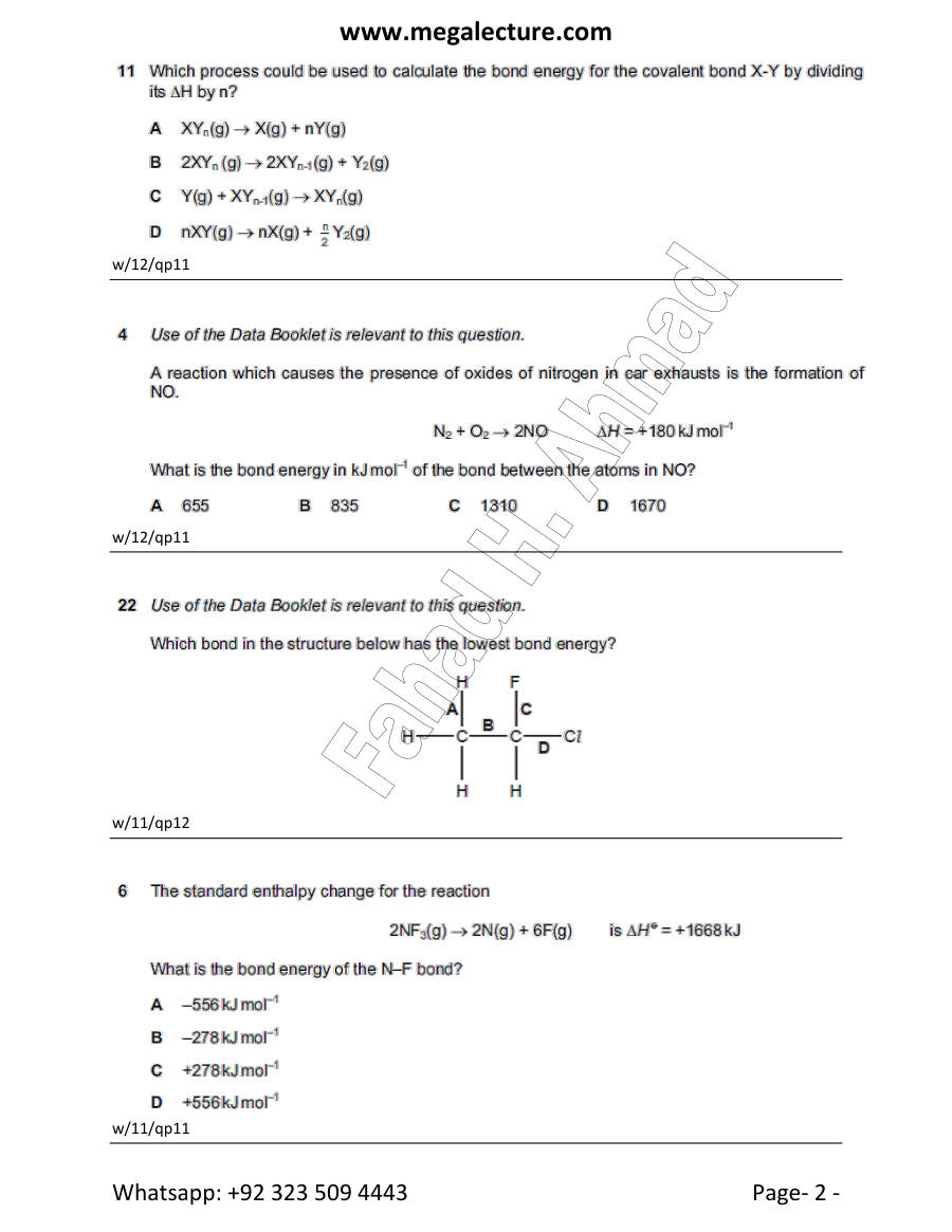 Page 2 of Energetics Bondenergy — Worksheet