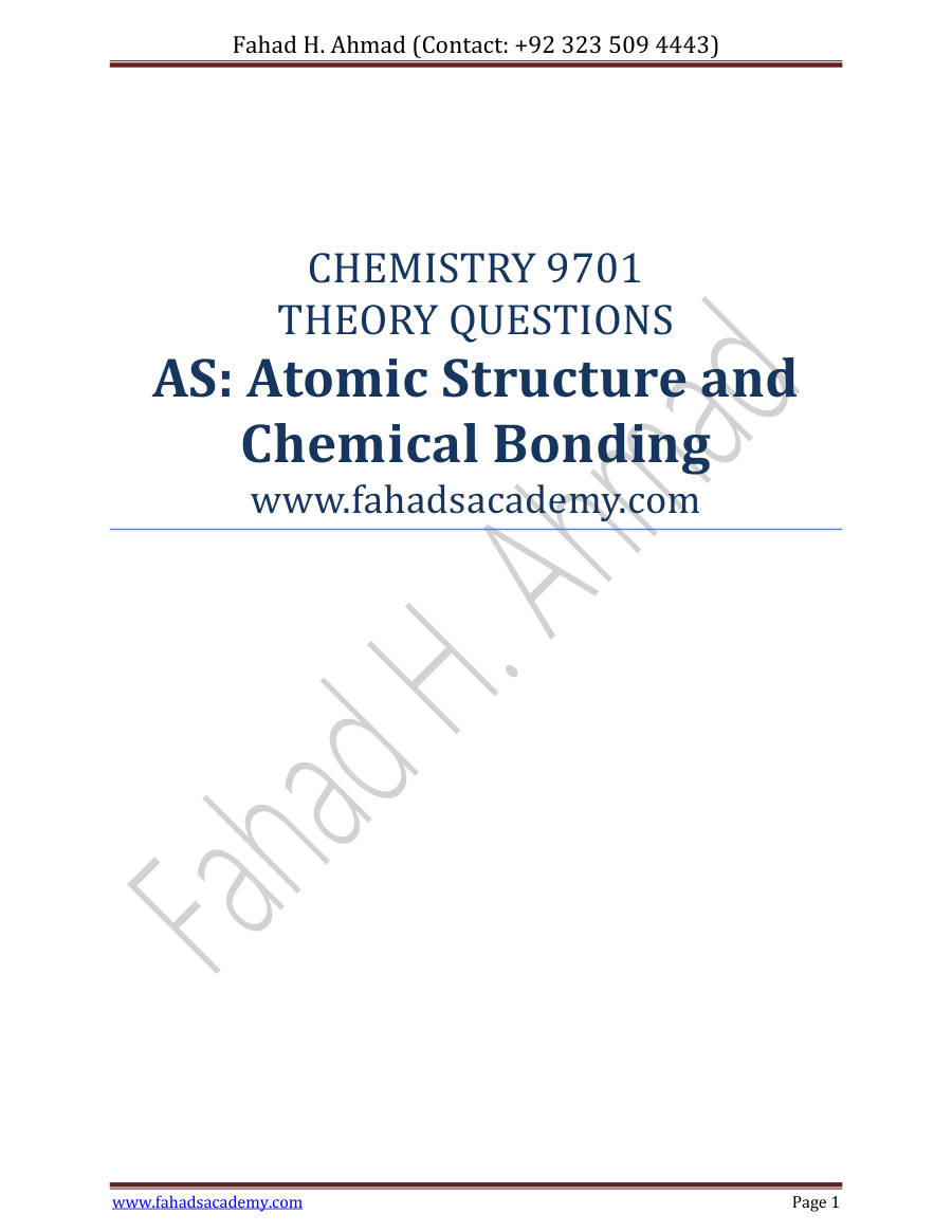 Page 1 of Atomic Structure And Chemical Bonding