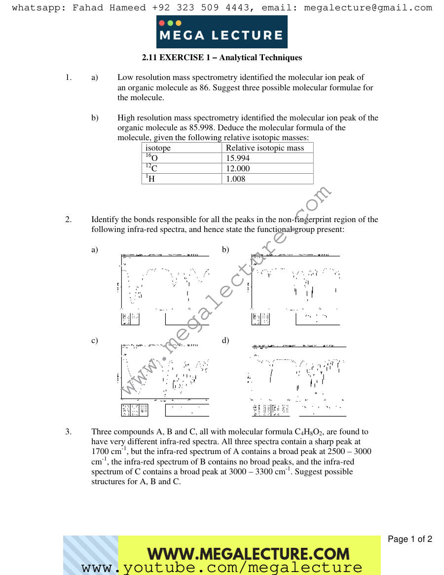 Page 1 of Exercise Analytical Techniques — Worksheet