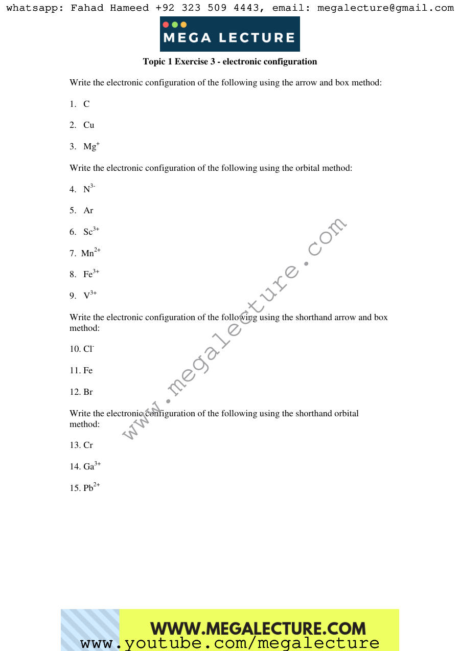 Page 1 of Exercise Electronic Configuration — Worksheet