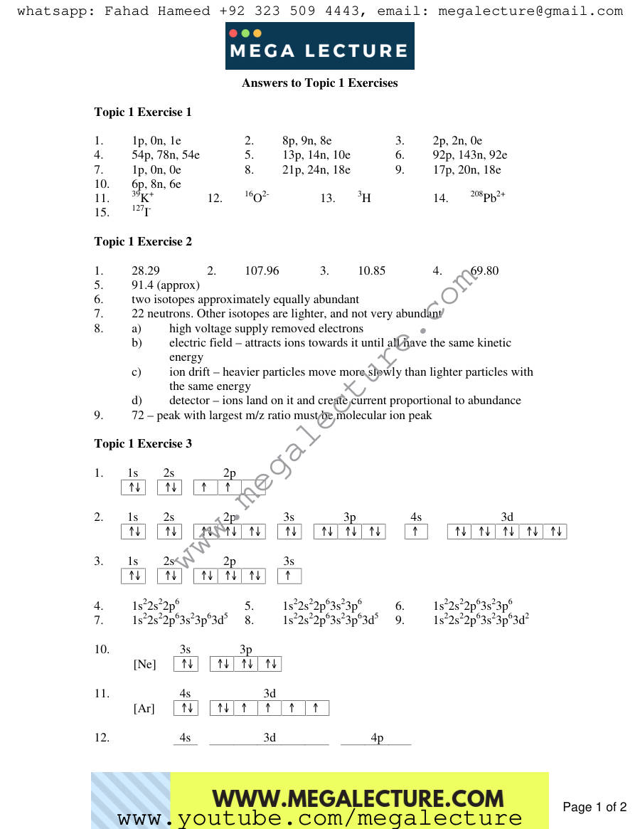 Page 1 of Exercise — Answers
