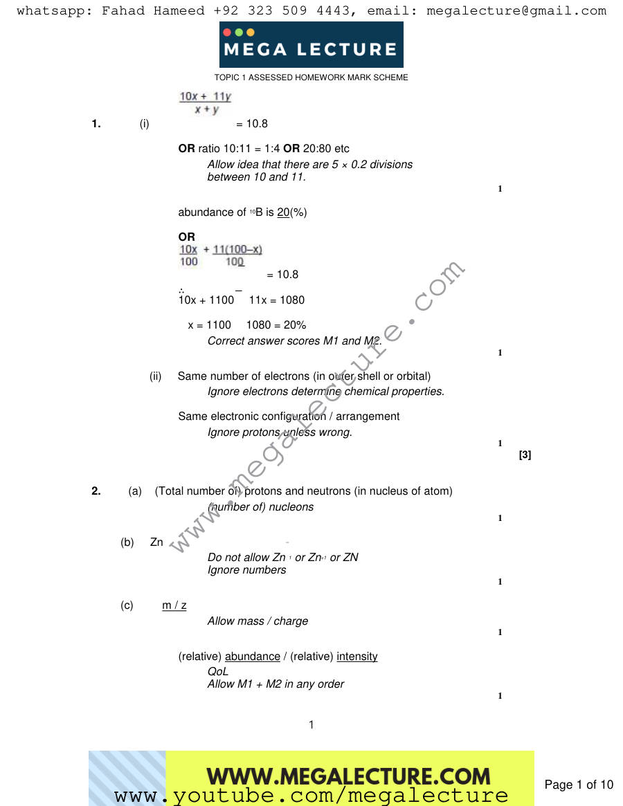 Page 1 of Notes — Marking scheme