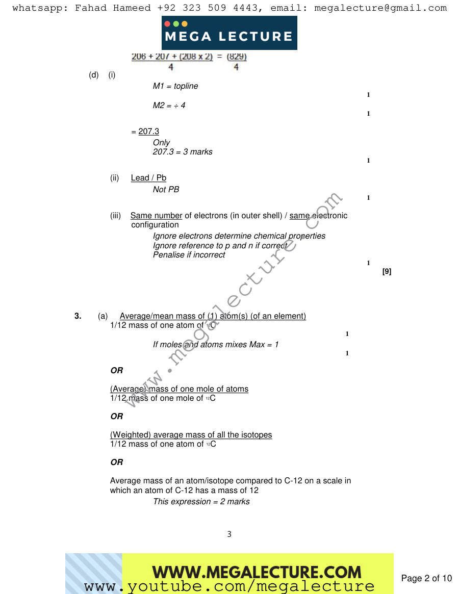 Page 2 of Notes — Marking scheme
