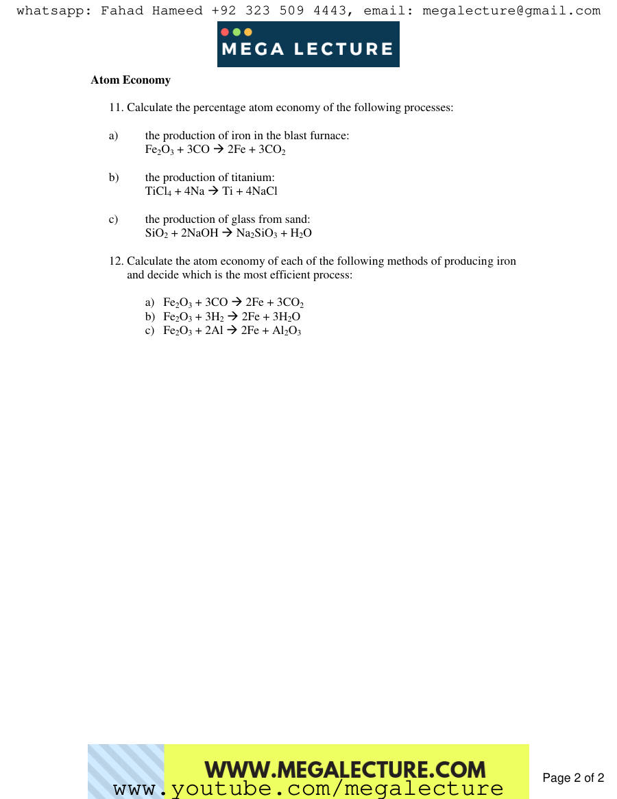 Page 2 of Exercise Using Moles And Reacting Masses — Worksheet