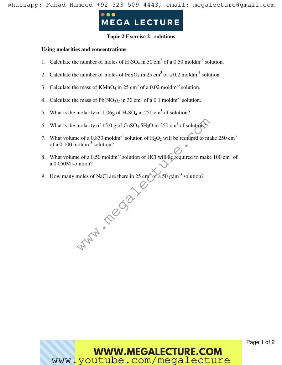 Page 1 of Exercise Solutions — Worksheet