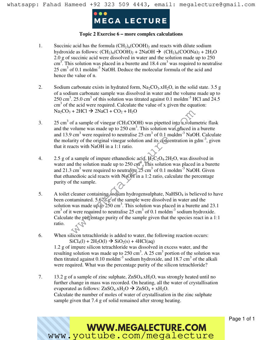 Page 1 of Exercise More Complex Calculations — Worksheet