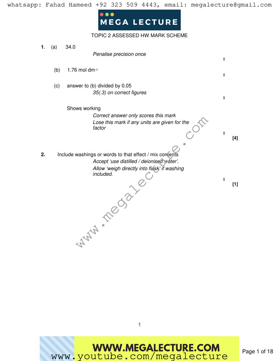 Page 1 of Notes — Marking scheme