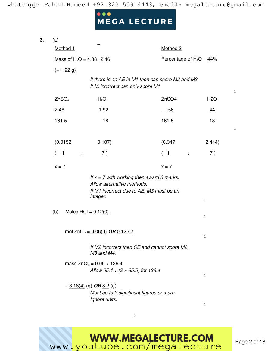 Page 2 of Notes — Marking scheme