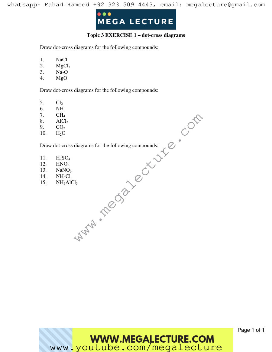 Page 1 of Exercise Dot Cross Diagrams — Worksheet