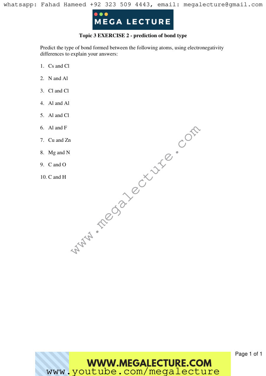 Page 1 of Exercise Electronegativities — Worksheet