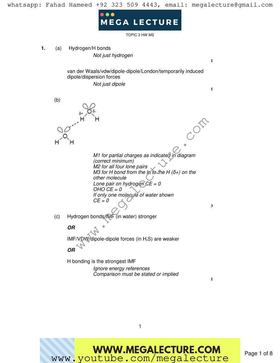 Page 1 of Notes — Marking scheme