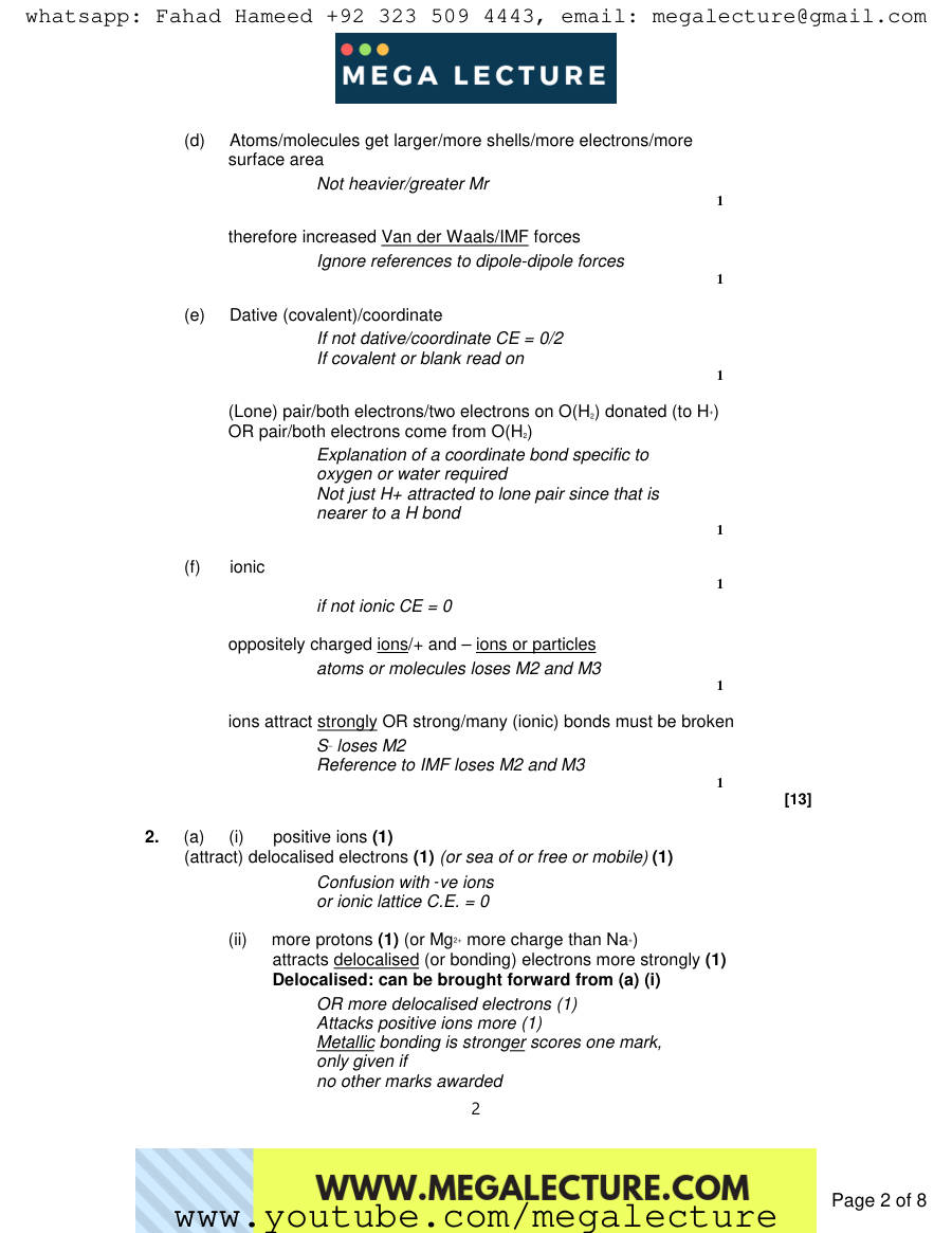 Page 2 of Notes — Marking scheme