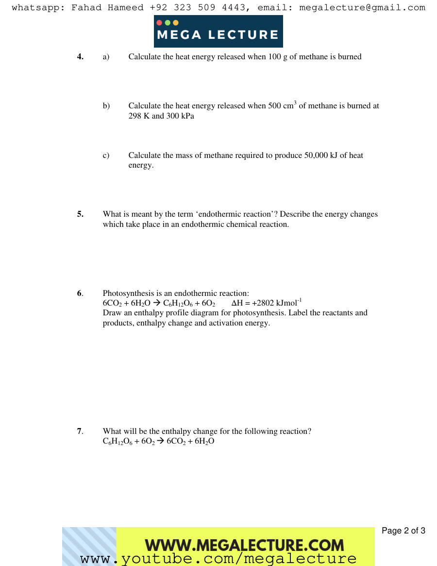 Page 2 of Exercise Energy Changes In Chemical Reactions — Worksheet
