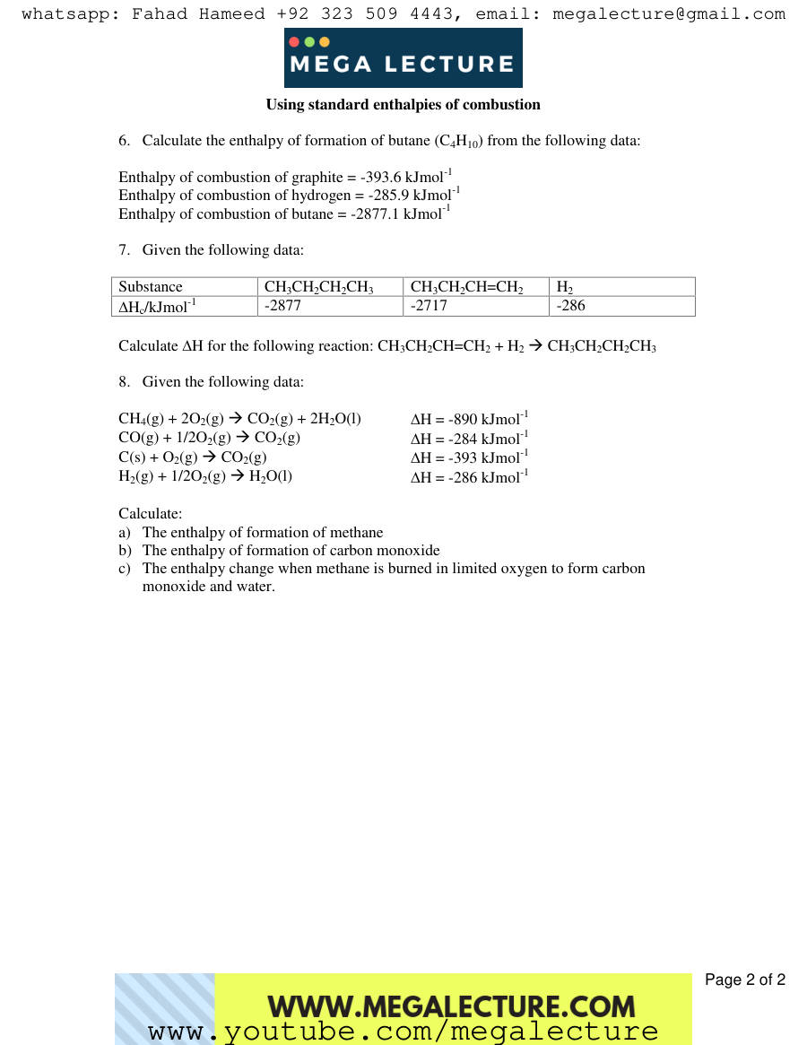 Page 2 of Exercise Hess Law — Worksheet
