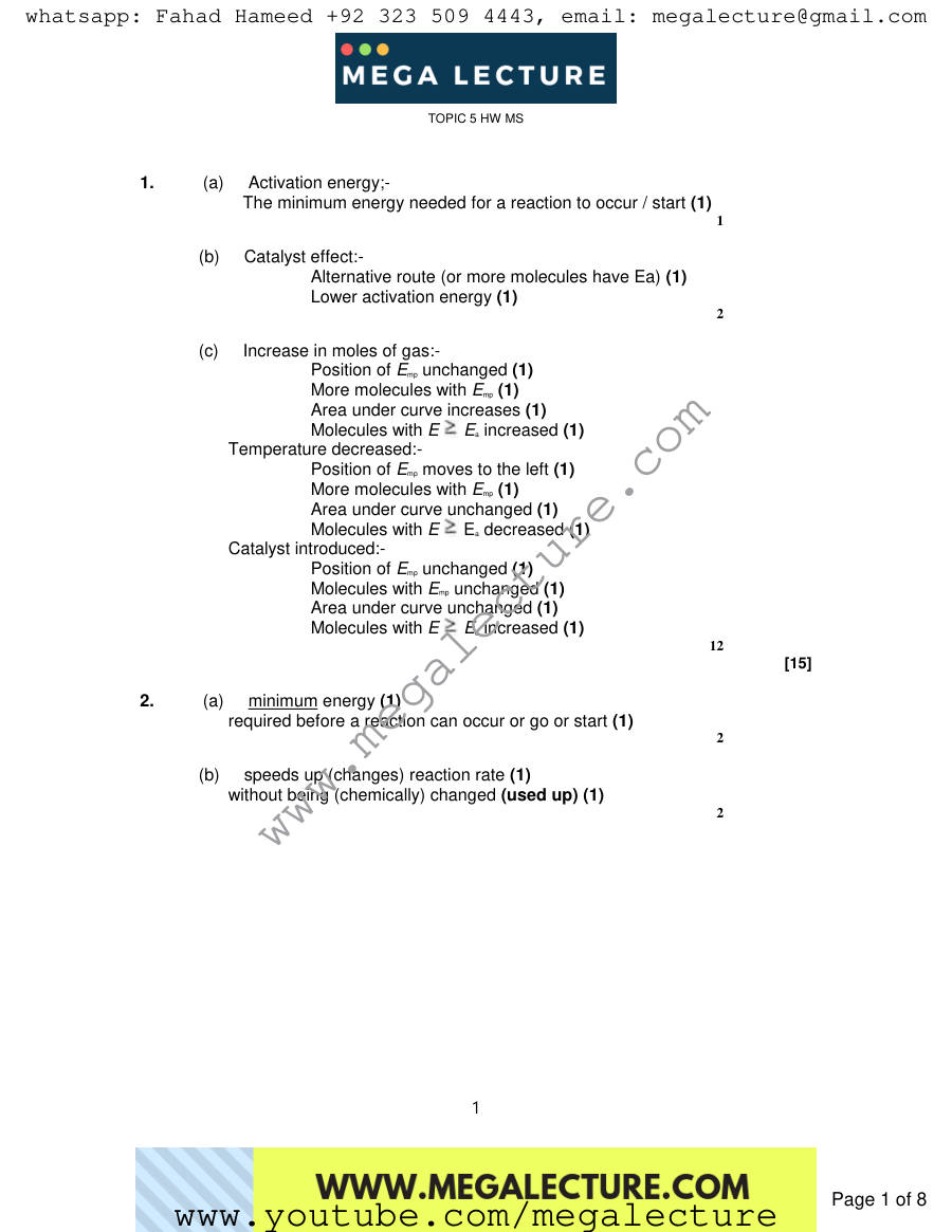 Page 1 of Notes — Marking scheme