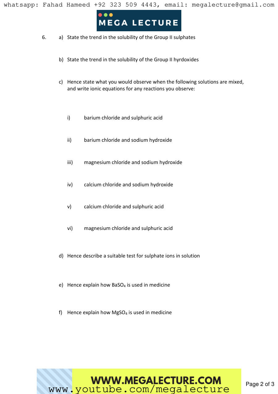Page 2 of Exercise Group 2 Chemistry — Worksheet