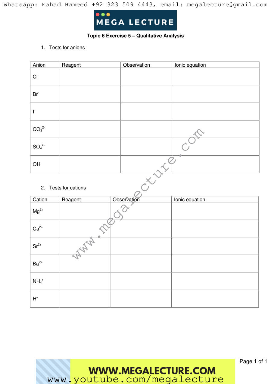 Page 1 of Exercise Qualitative Analysis — Worksheet