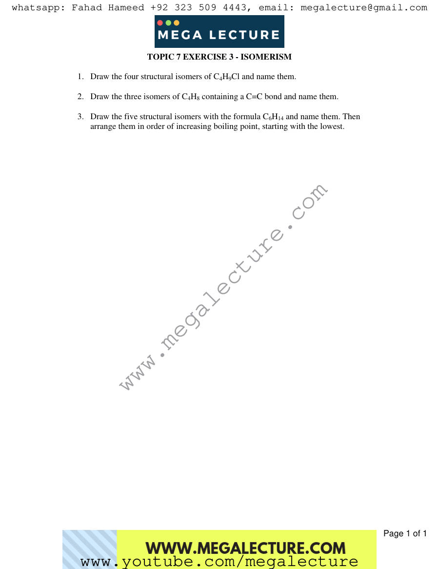 Page 1 of Exercise Isomerism — Worksheet