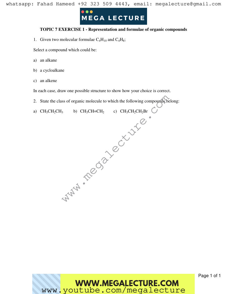Page 1 of Exercise Formulae And Structure — Worksheet