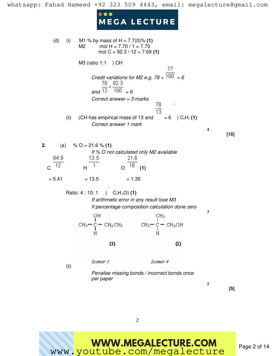 Page 2 of Notes — Marking scheme