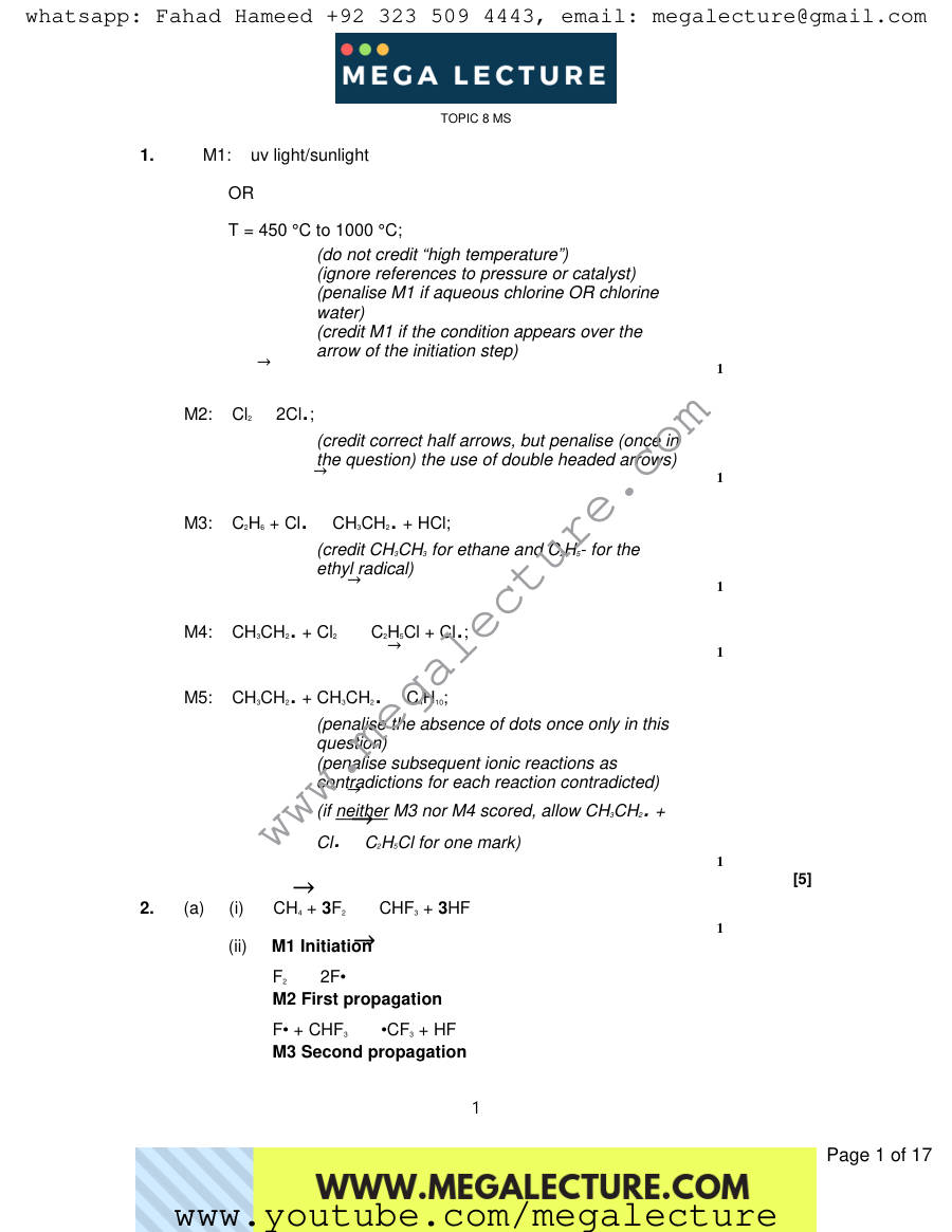 Page 1 of Notes — Marking scheme