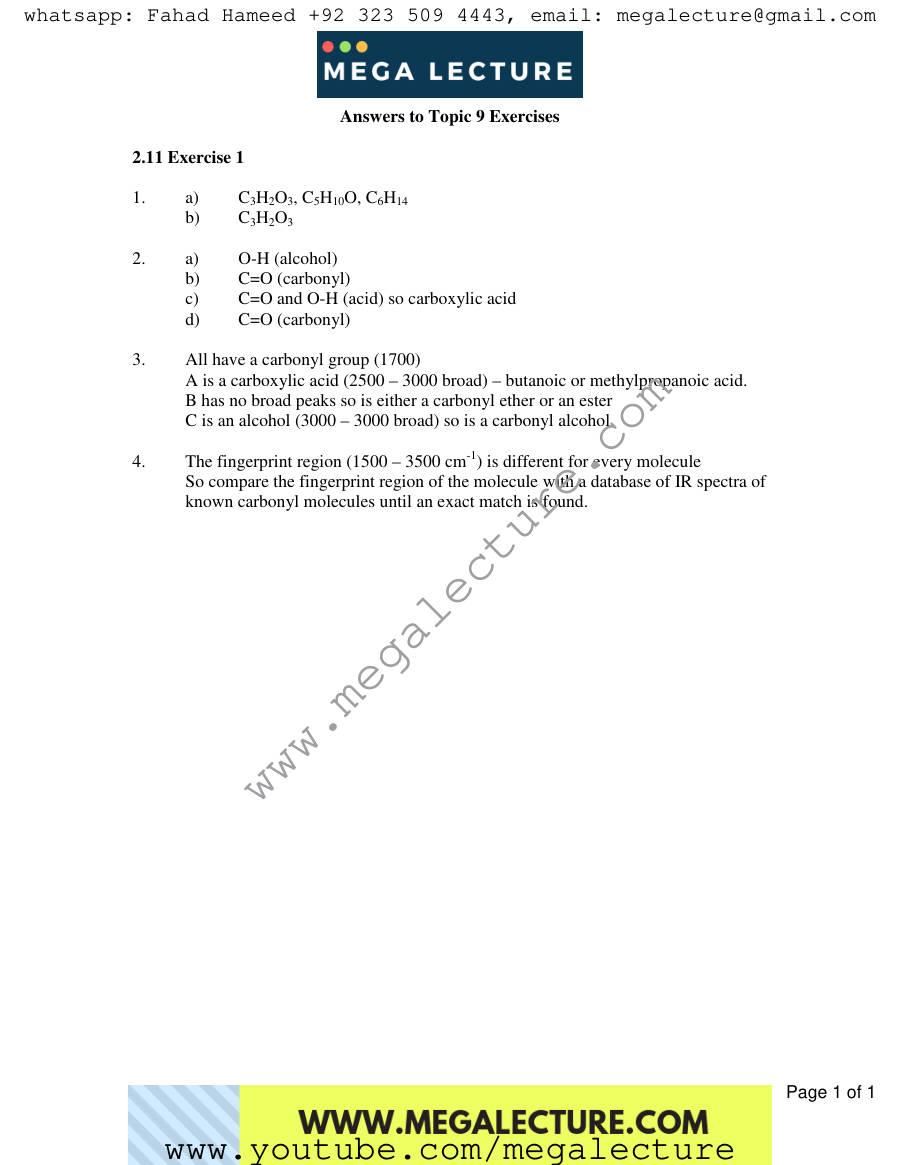 Page 1 of To Exercises 1 — Answers