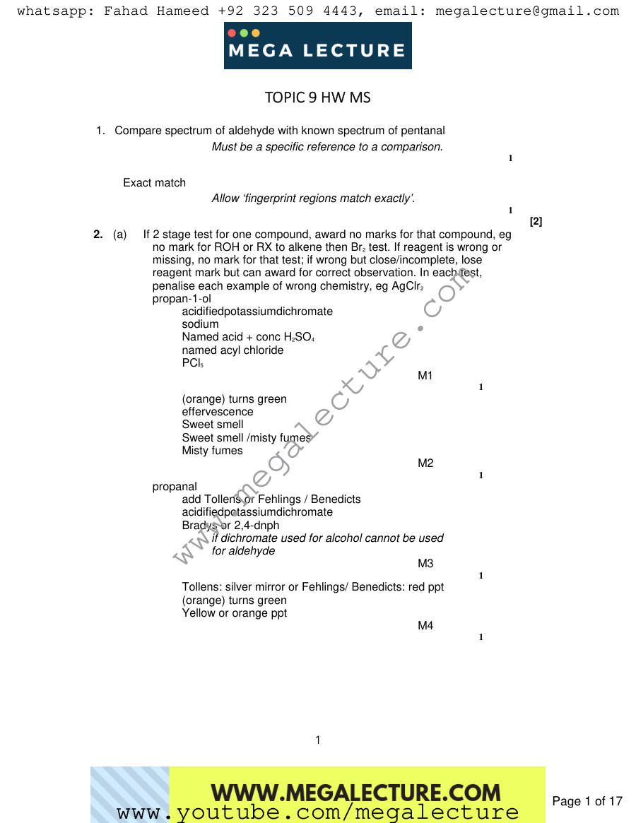 Page 1 of Notes — Marking scheme