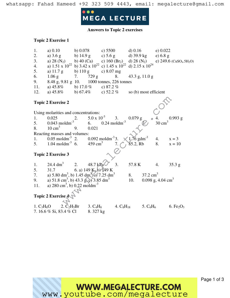 Page 1 of To Exercises 2 — Answers