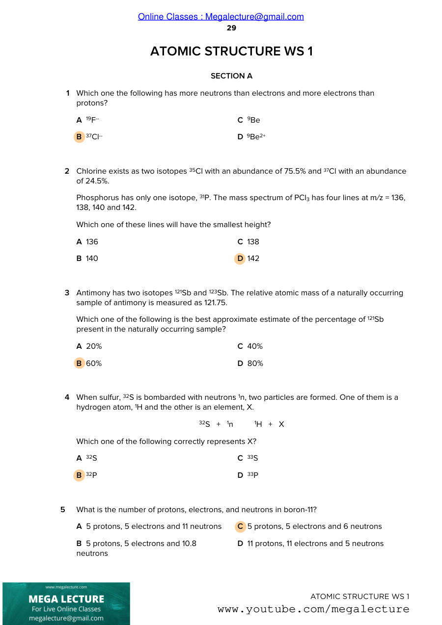 Page 1 of Atomic Structure — Answers