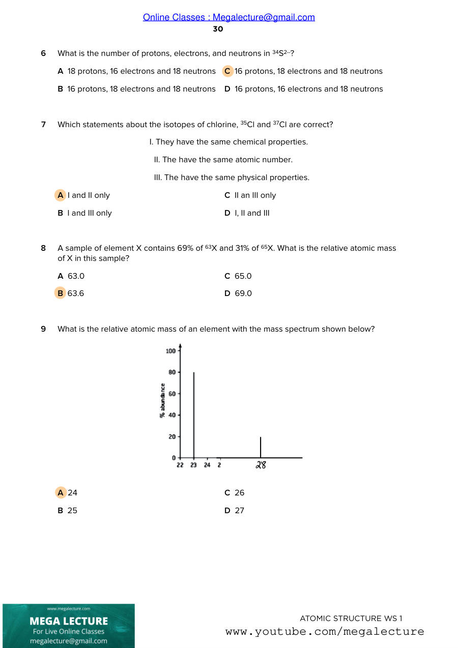 Page 2 of Atomic Structure — Answers