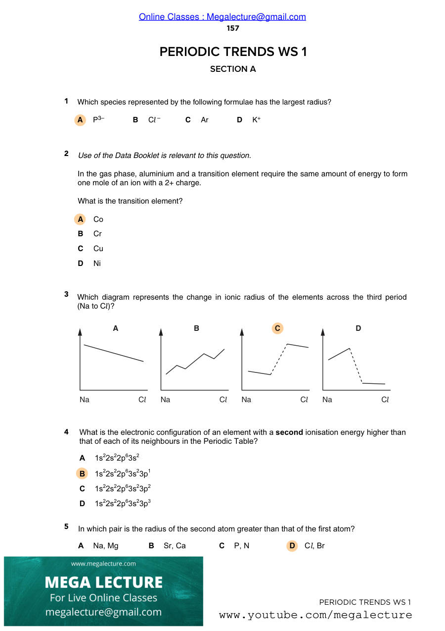 Page 1 of Periodic Trends — Answers