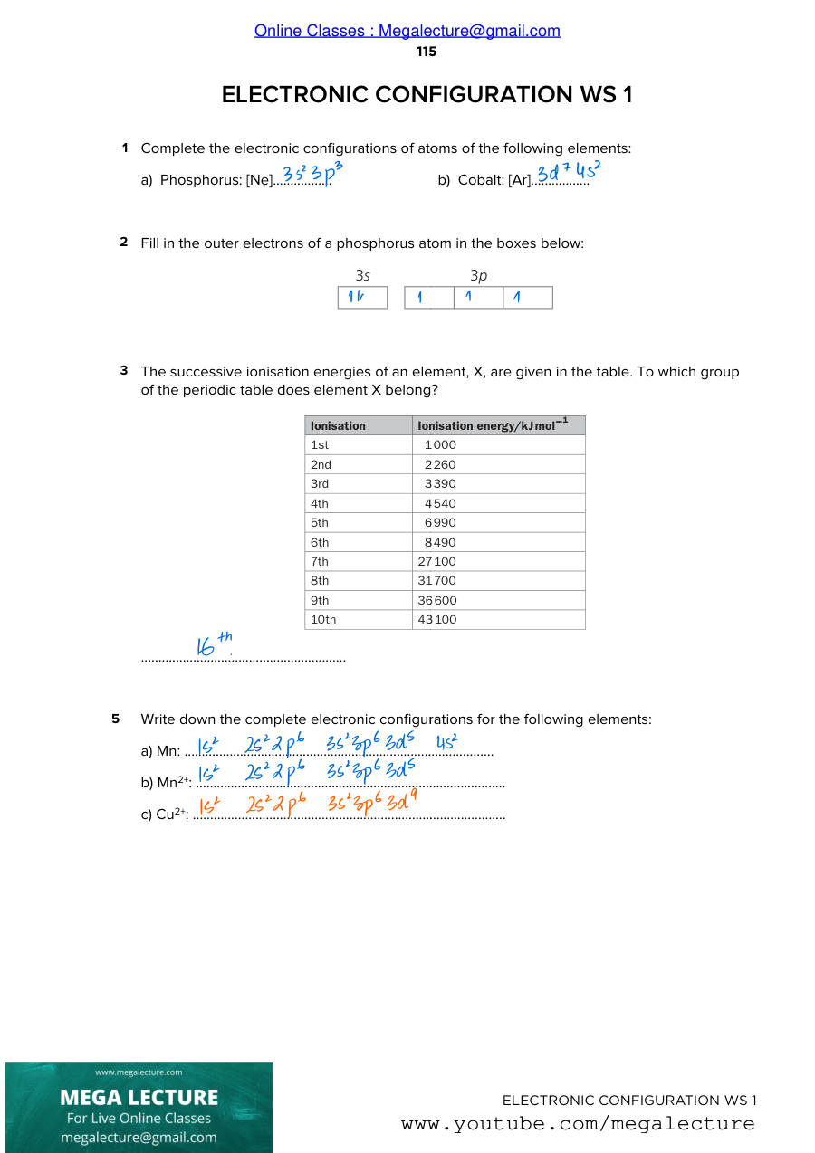 Page 1 of Electronic Configuration — Answers