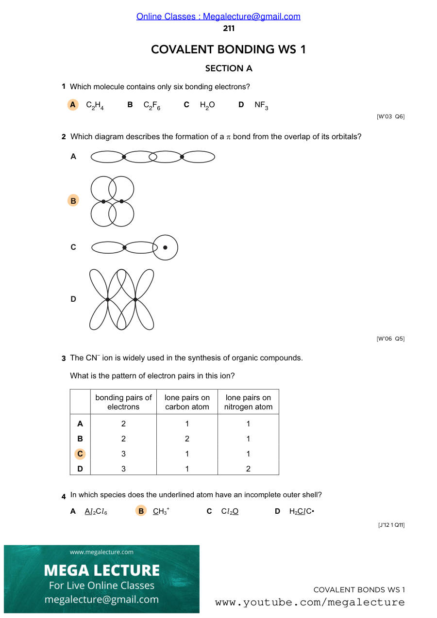 Page 1 of Covalent Bonds — Answers