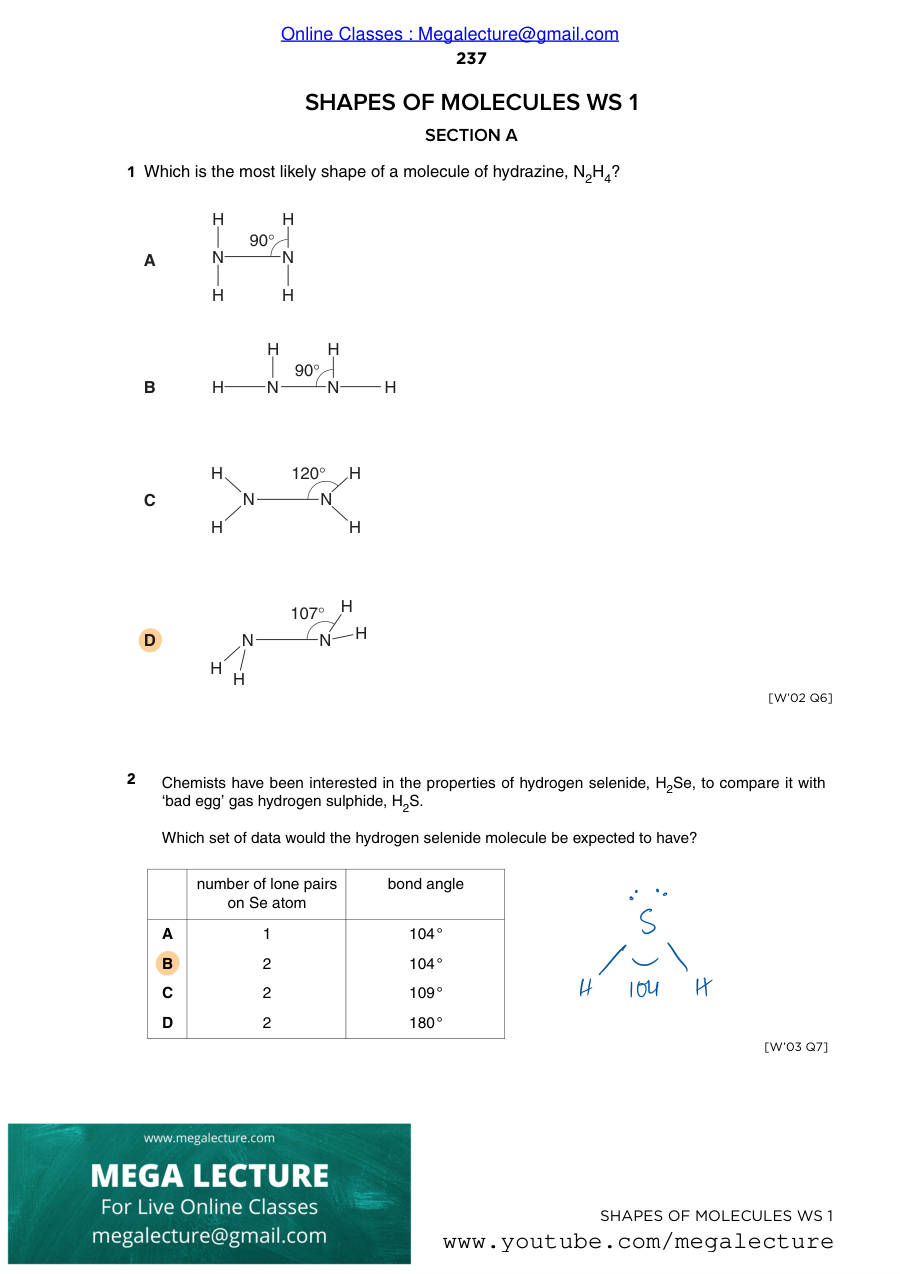 Page 1 of Shapes Of Molecules — Answers