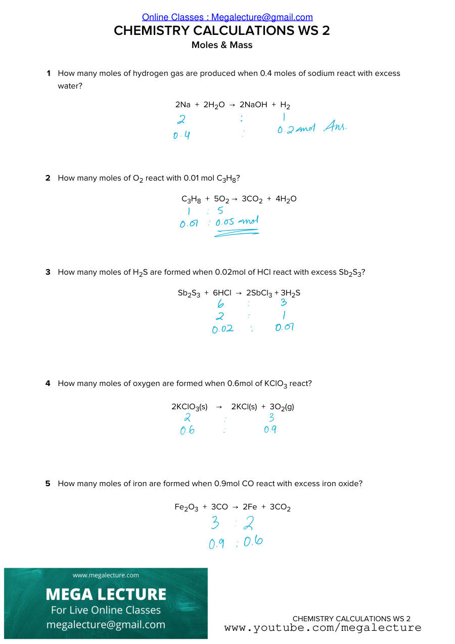Page 1 of Moles And Mass — Answers