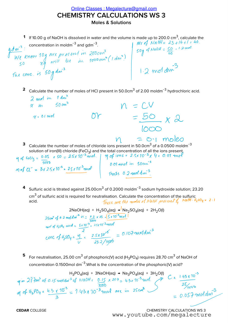 Page 1 of Moles And Solutions — Answers
