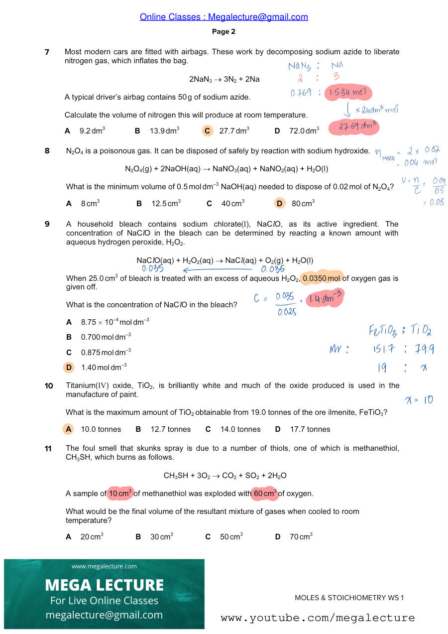 Page 2 of Moles And Stoichiometry — Answers