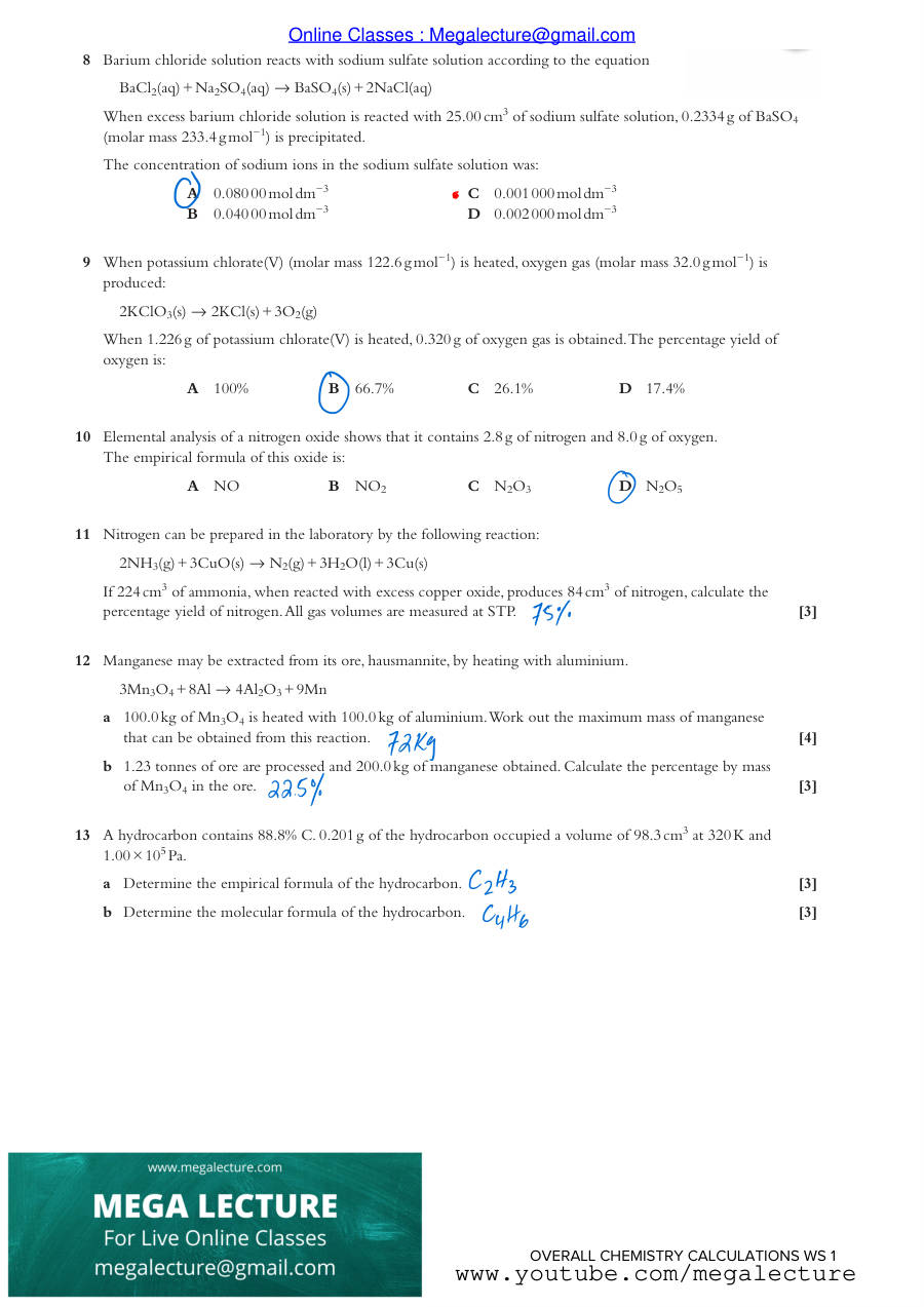 Page 2 of Overall Chem Calculations — Answers