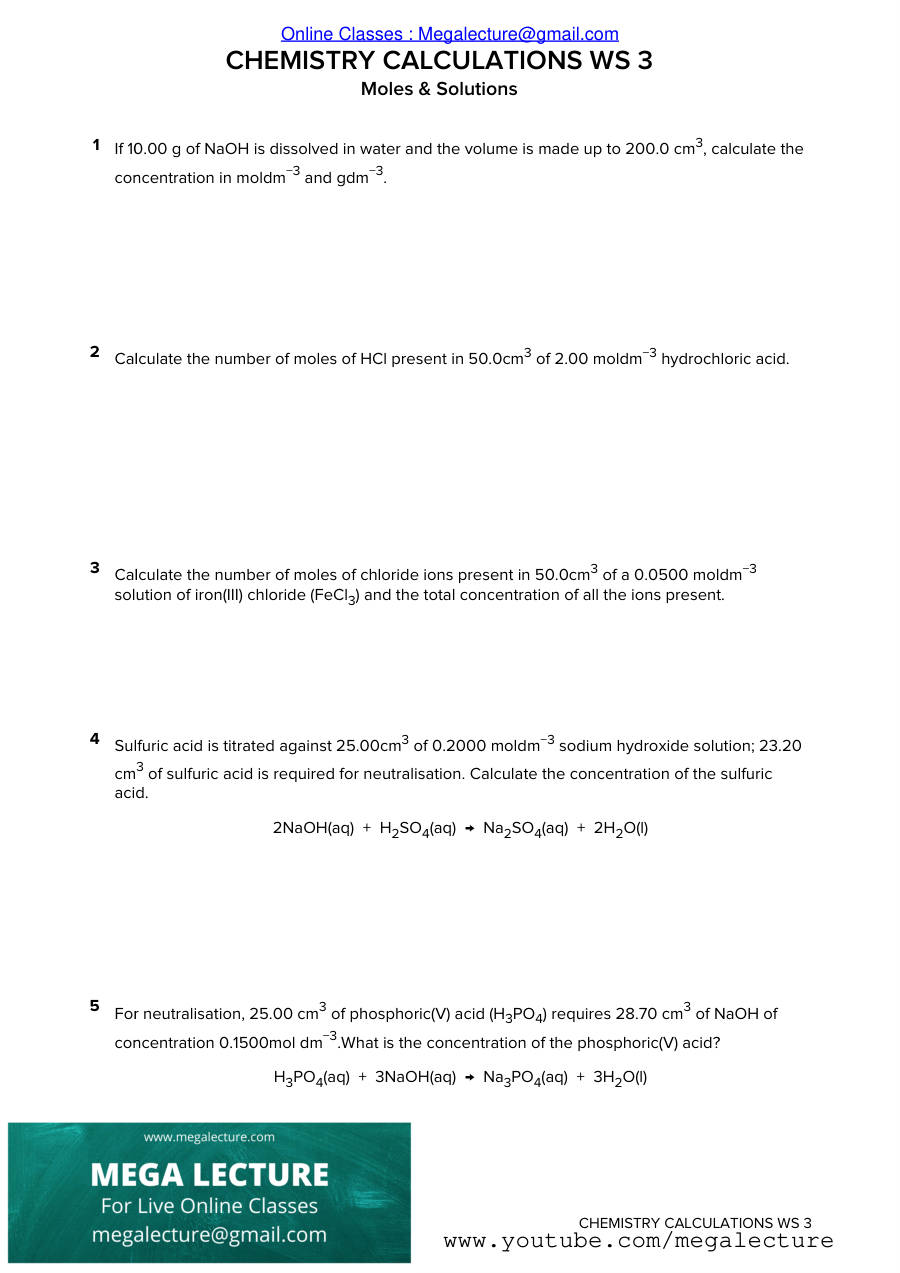 Page 1 of Moles And Solutions — Worksheet