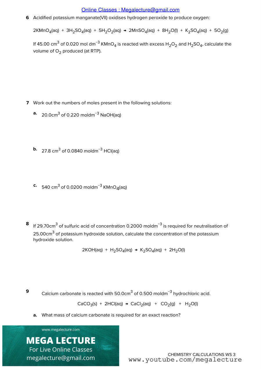 Page 2 of Moles And Solutions — Worksheet