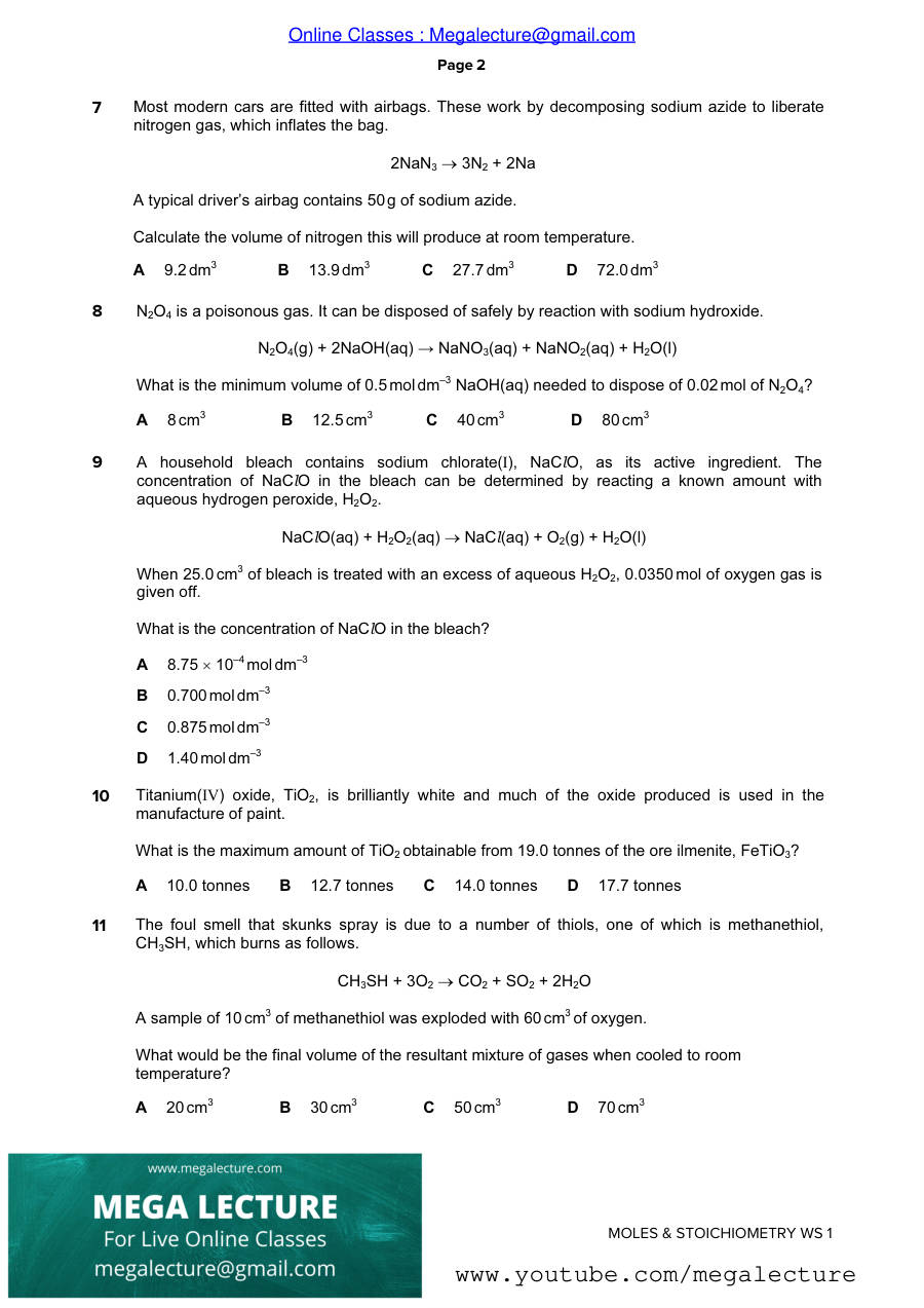 Page 2 of Moles And Stoichiometry — Worksheet