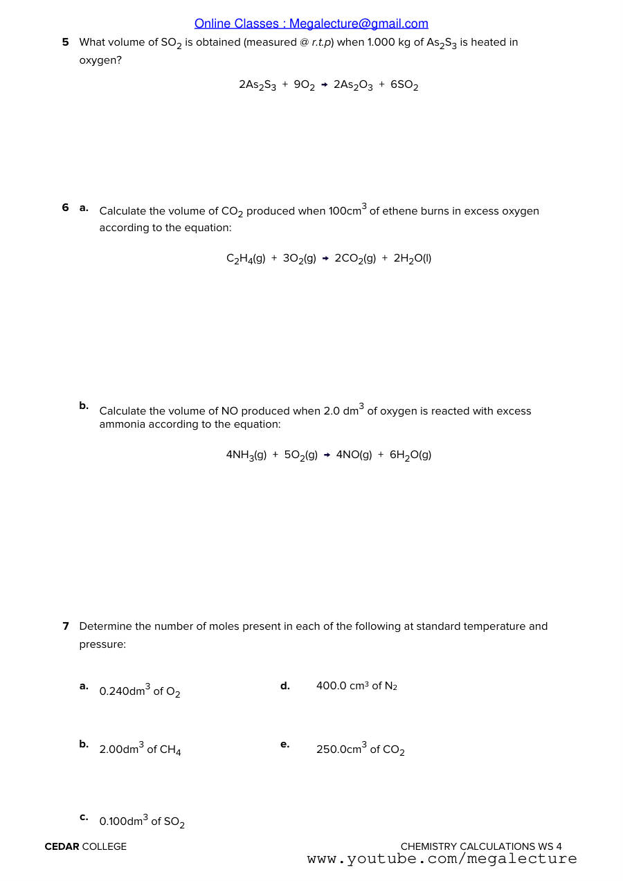 Page 2 of Moles And Volume — Worksheet