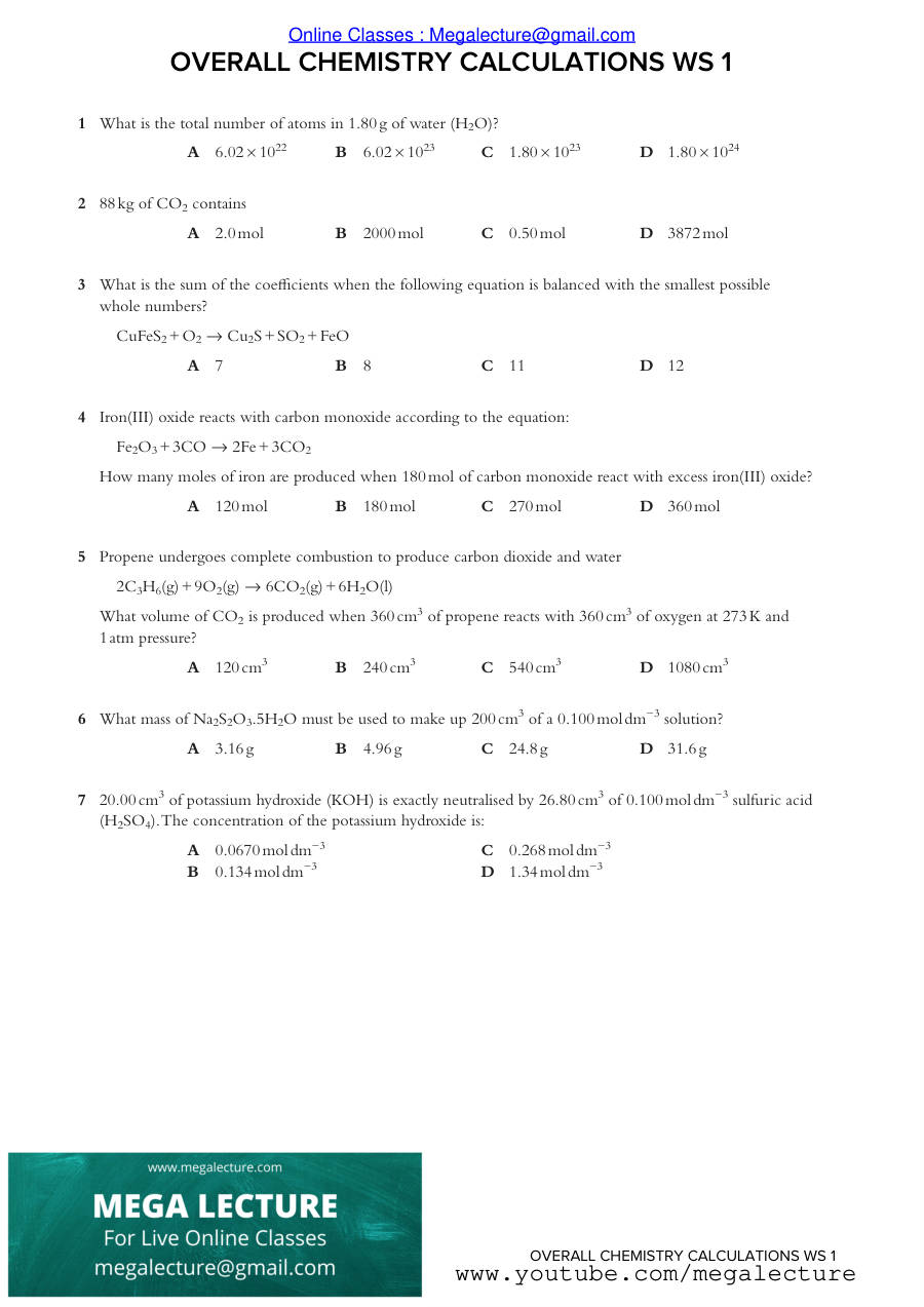 Page 1 of Overall Chem Calculations — Worksheet